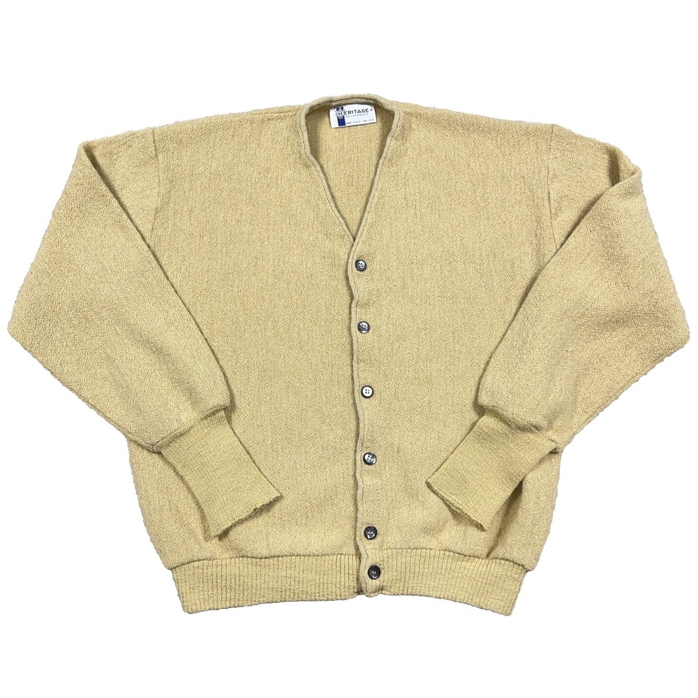 Vintage Heritage Cardigan‎ Sweater Men Medium Tan Button Up 70s 80s Grandpa USA
